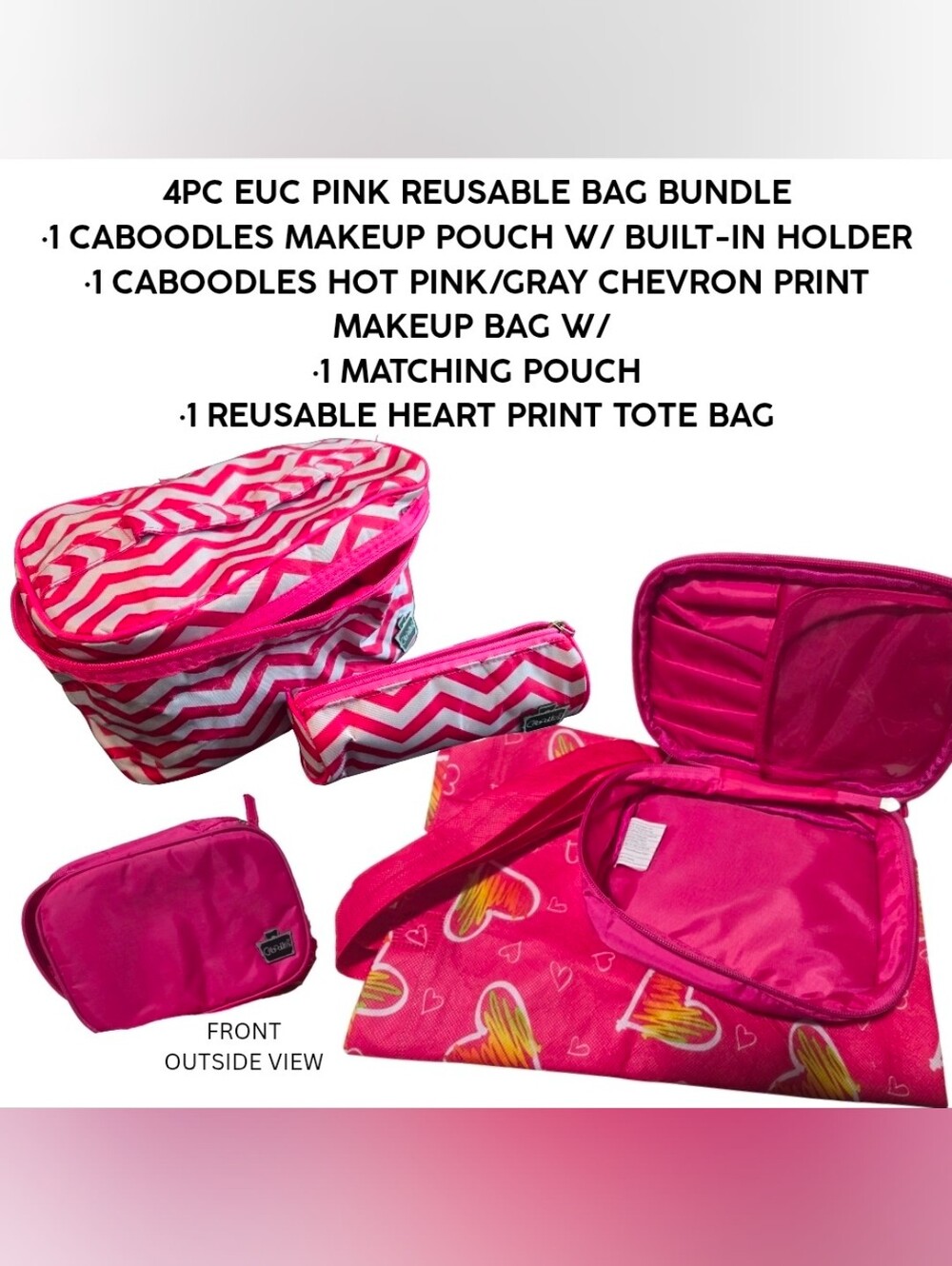4PC PINK REUSABLE BAG BUNDLE (3 CABOODLES BAGS & EXTRA REUSABLE TOTE BAG!)